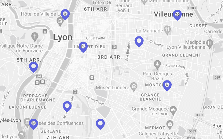 map montrant les pods à Lyon